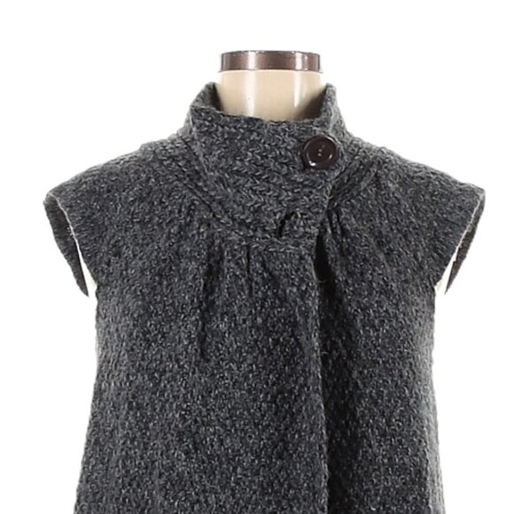 🌺 TopShop Buttoned Mock Neck Cap Sleeve Cardigan Knit Sweater Size 6 Neutral - Picture 3 of 11